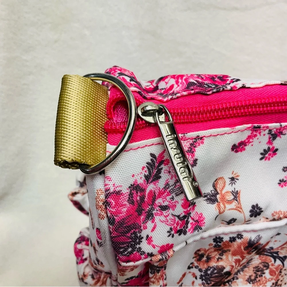 INSOLAR 15”x13” Floral Pink Baby Infant Insulated Diaper Bag - 4 Piece Set